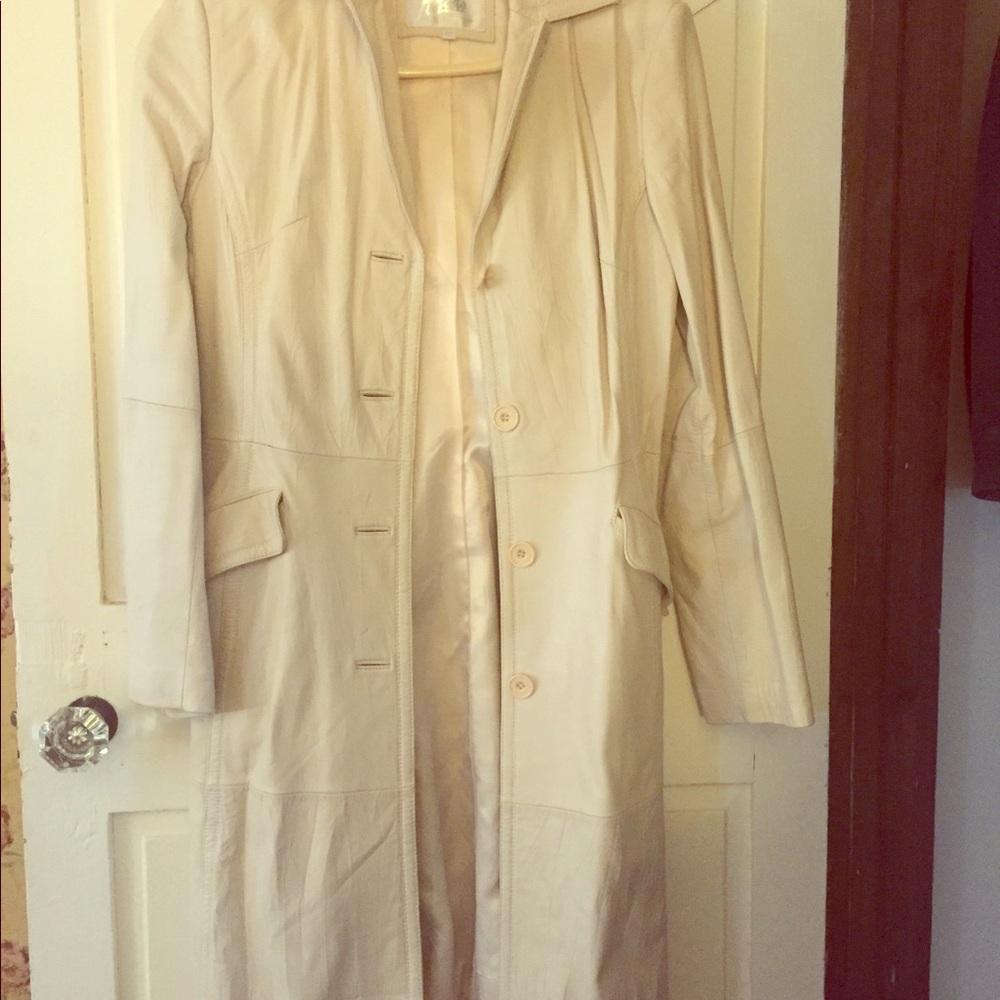 White leather long trench coat